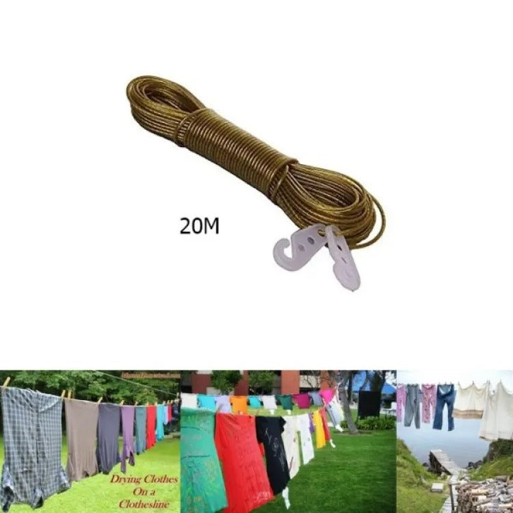 20 Meters Clothesline Laundry Wet Rope Pvc Coated Strong Metal Wire Fo