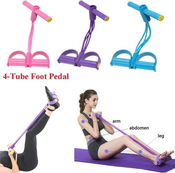 Foot Pedal Resistance Band Elastic Sit-up Pull Rope Yoga Fitness Gym – Elastic Pull Ropes Tummy Trimmer (Random Colors)