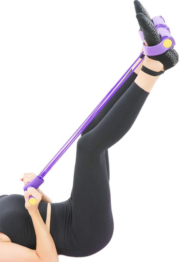 Foot Pedal Resistance Band Elastic Sit-up Pull Rope Yoga Fitness Gym – Elastic Pull Ropes Tummy Trimmer (Random Colors)