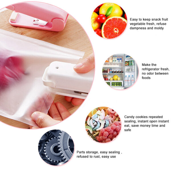 Portable Mini Sealer Home Heat Bag Plastic Food Snacks Bag Sealing Machine Food Packaging Kitchen Storage Bag Clips (Random Color)