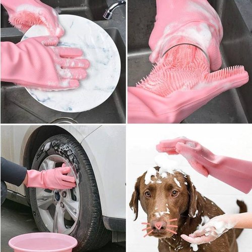 Silicone Washing Full Finger Gloves – For Home (Random Colors)