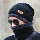Winter Cap And Neck Elastic Knitting Thick Fleece Warm Woolen Beanie Cap Sport Hat & Neck Scarf Set 2 Piece(Random Colors)