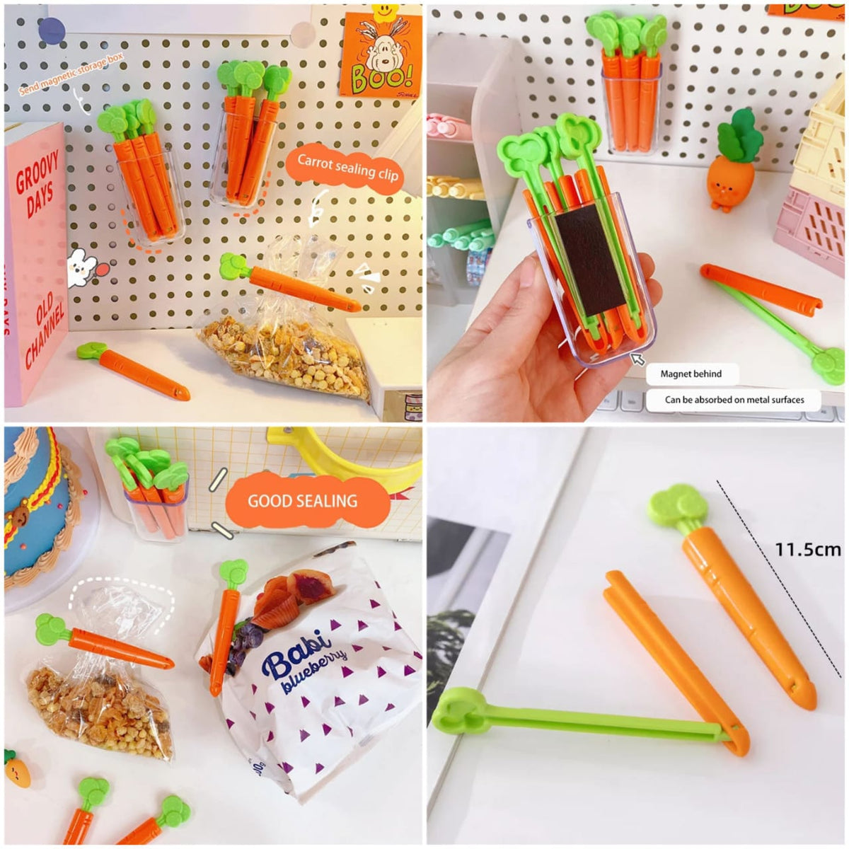 Magnetic Sealing Carrot Clips Pack Of 5 with Container