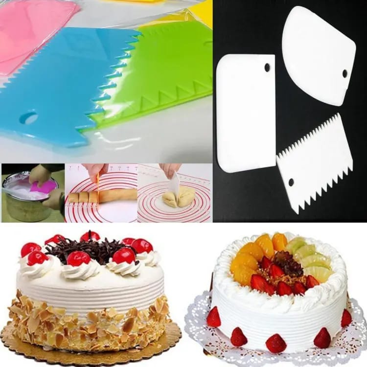 New Amazing 3Pcs/Set Plastic Cake Cream Spatula Dough Knife Cutter Heal Plastic Scraper Baking Pastry Decorating Tools( Random Colour )